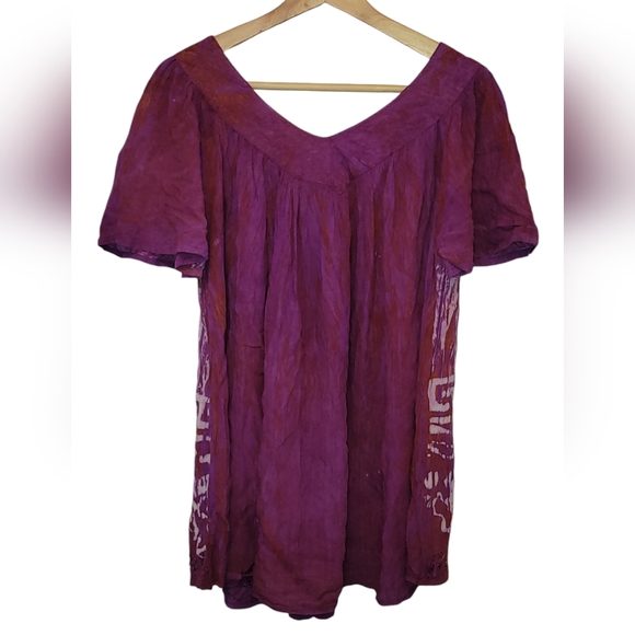 NWT Sakkas Mira Tie Dye Cap Sleeve Relaxed Fit Embellished Tunic Top Size OS - Picture 2 of 7